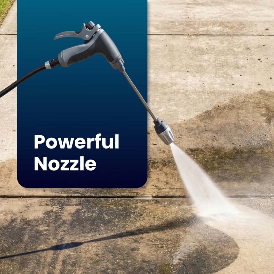 Jetterix powerful nozzle cleaning a concrete driveway